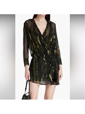 Women's IRO PARIS Black & Chartreuse Snake Print Chiffon Mini Dress